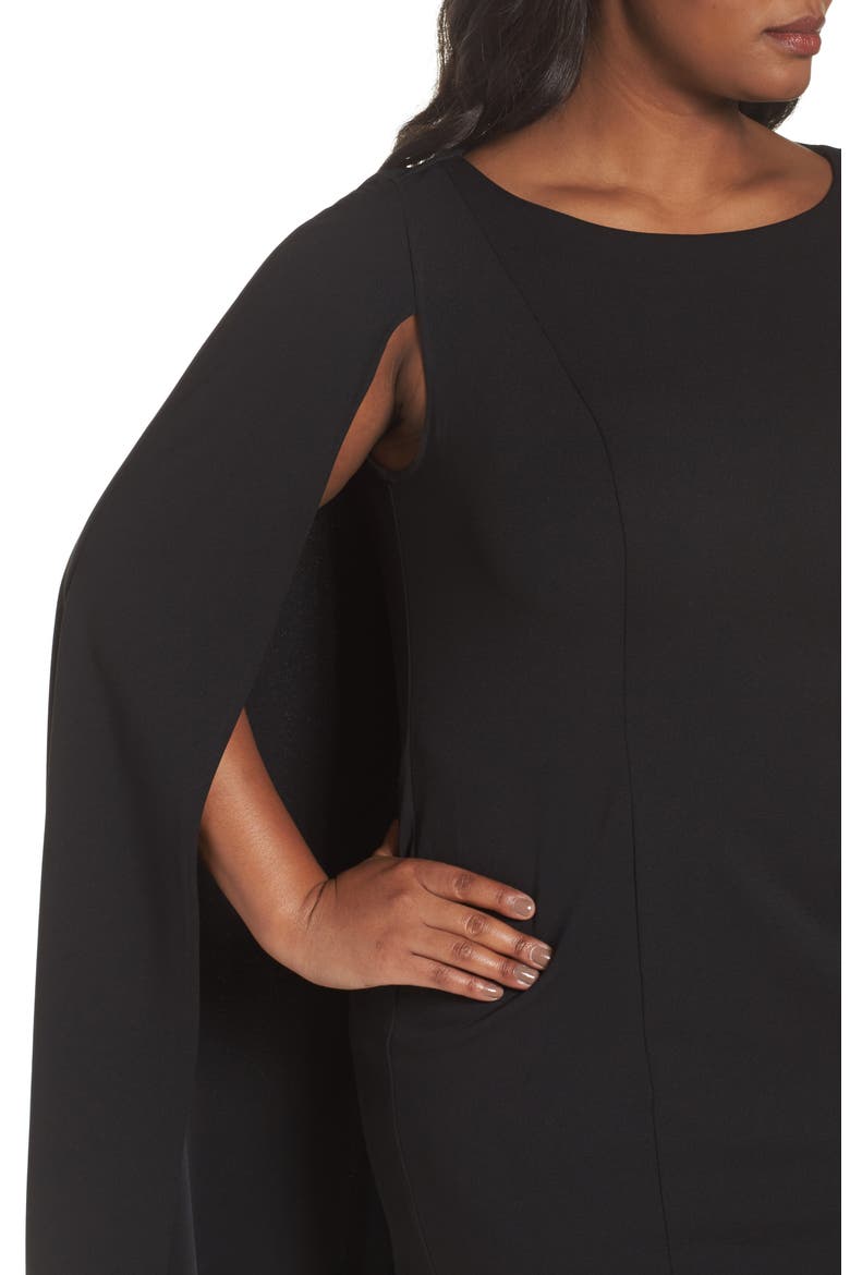Cape Sheath Dress, Alternate, color, BLACK