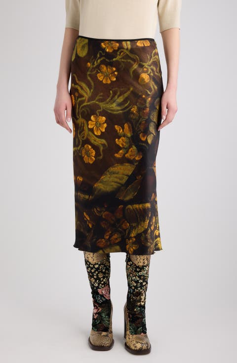 Floral Silk Satin Skirt