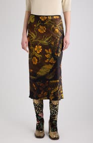 Dries Van Noten Floral Silk Satin Skirt