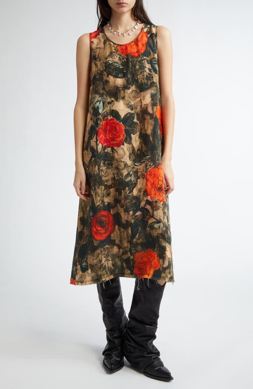 R13 Khaki Sleeveless Midi Dress In Camo Rose