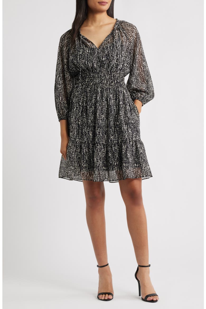 Abstract Print Dress, Main, color, BLACK WHITE