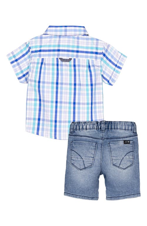 Joe's Check Short Sleeve Button-up Shirt & Denim Shorts Set In Blue