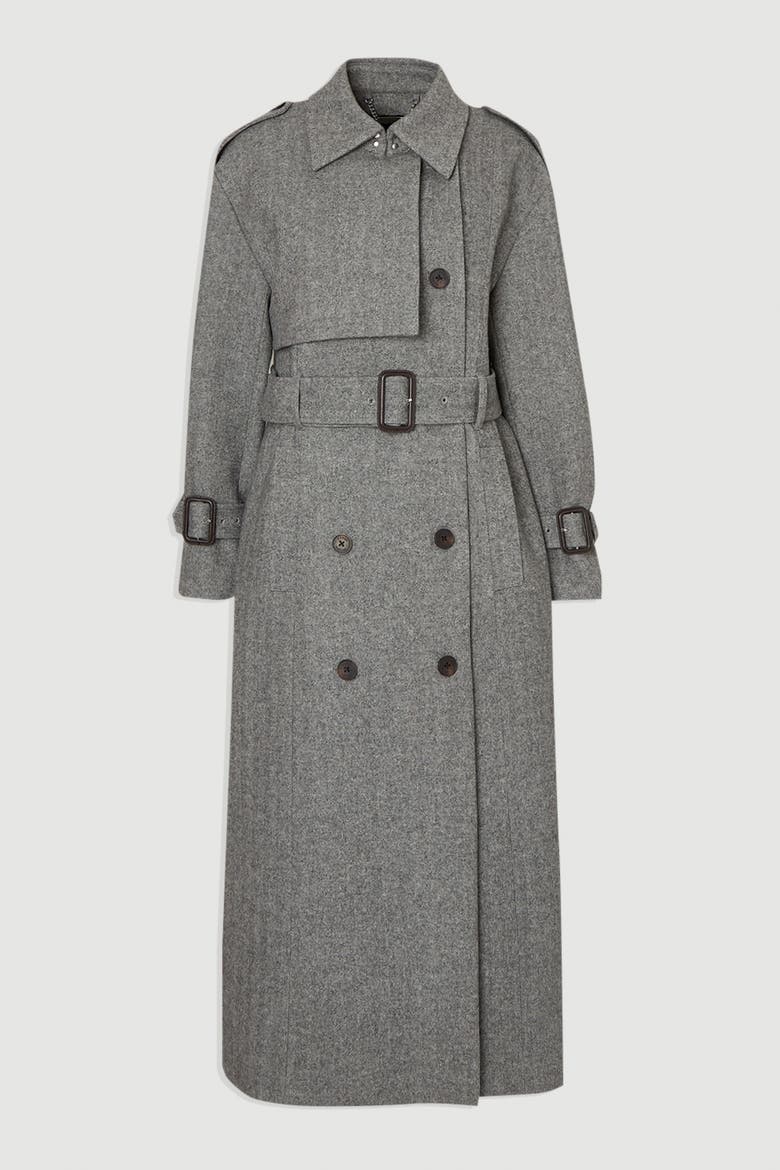 Herringbone Tailored Maxi Coat, Alternate, color, Grey