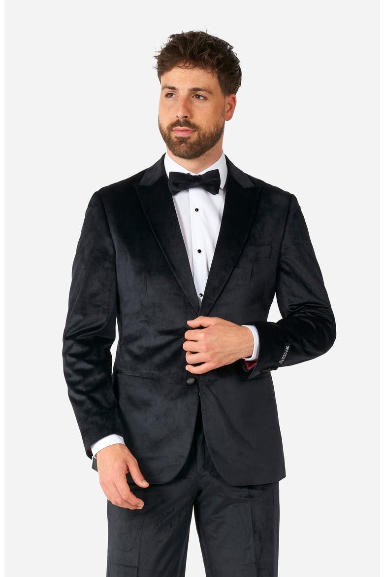 Midnight Black Velvet Tuxedo & Bow Tie Set, Alternate, color, BLACK