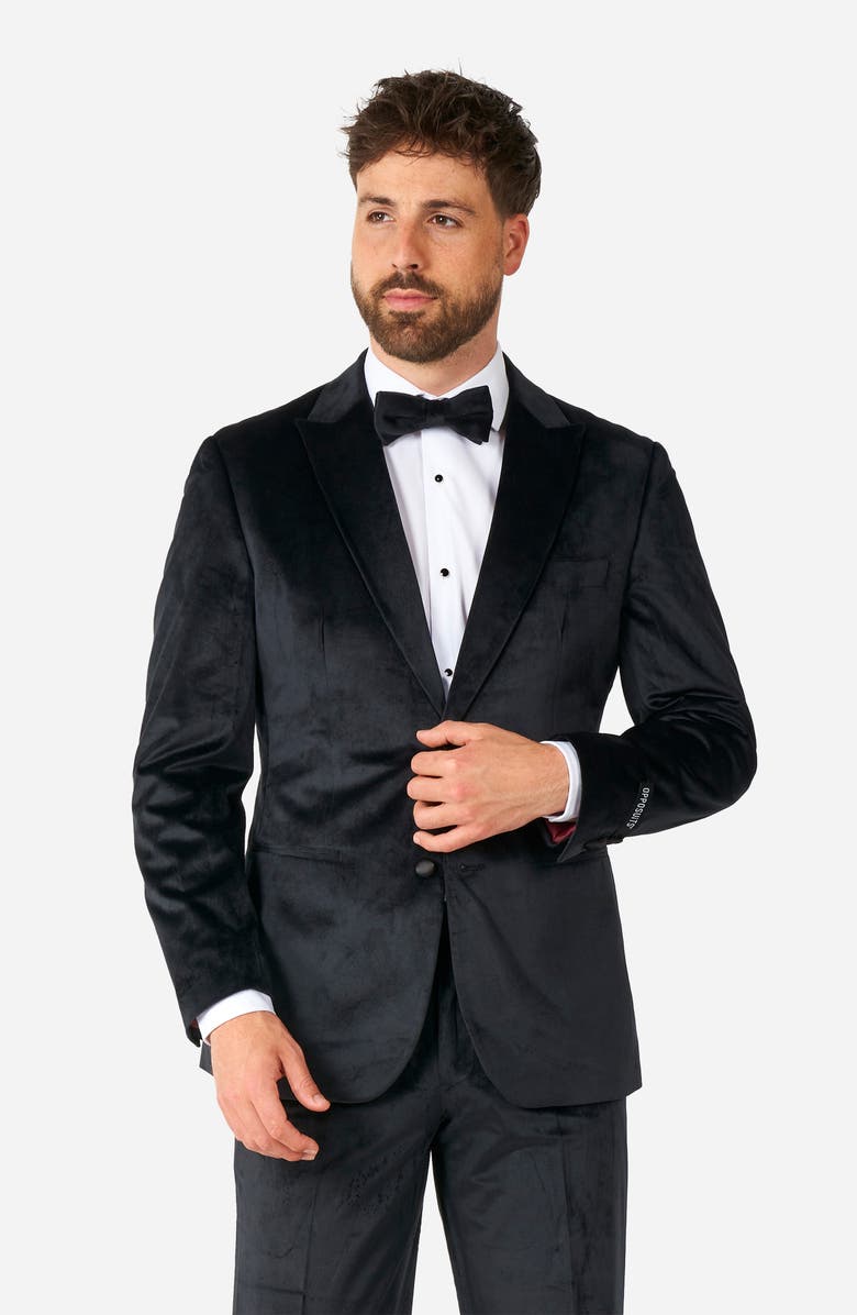 OppoSuits Midnight Black Velvet Tuxedo & Bow Tie Set, Alternate, color, Black
