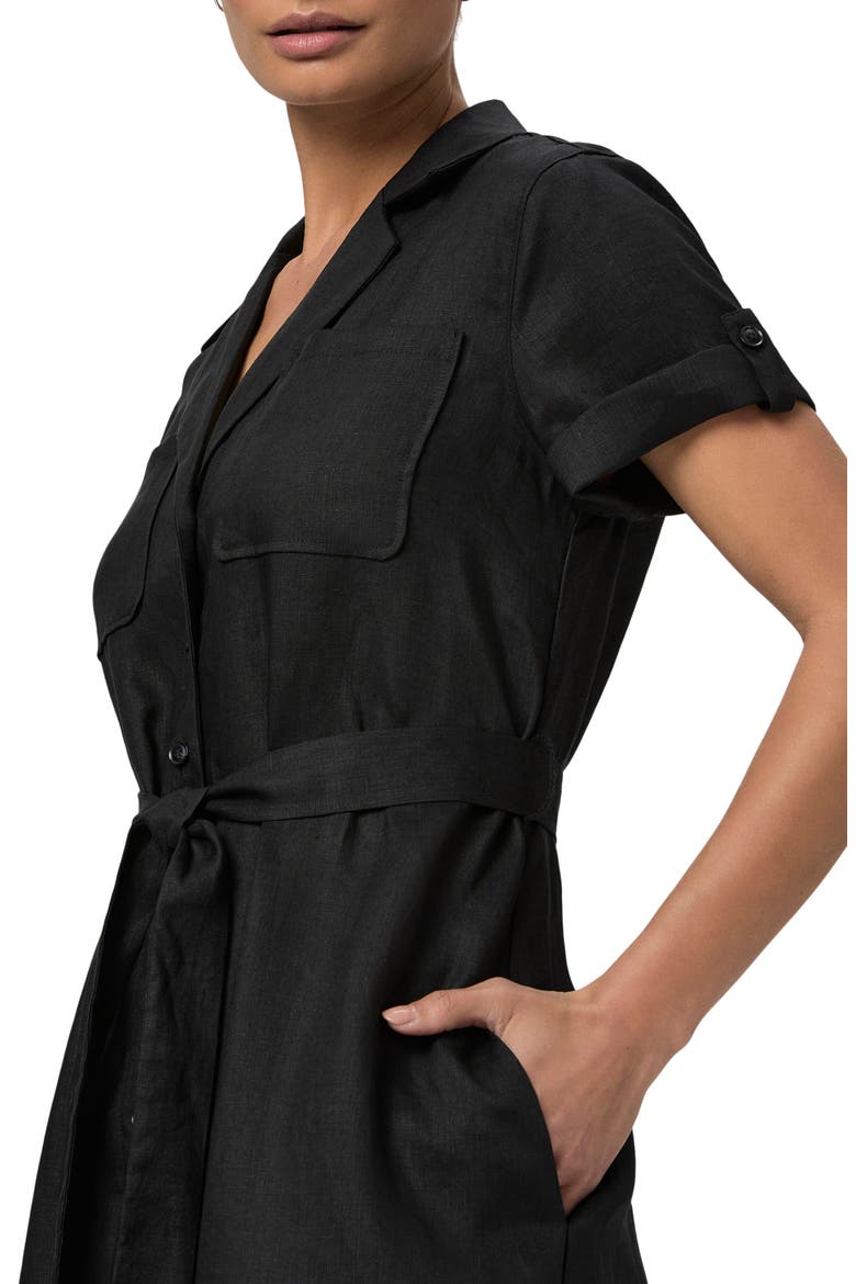 Lexina Tie Waist Linen Midi Dress, Alternate, color, BLACK