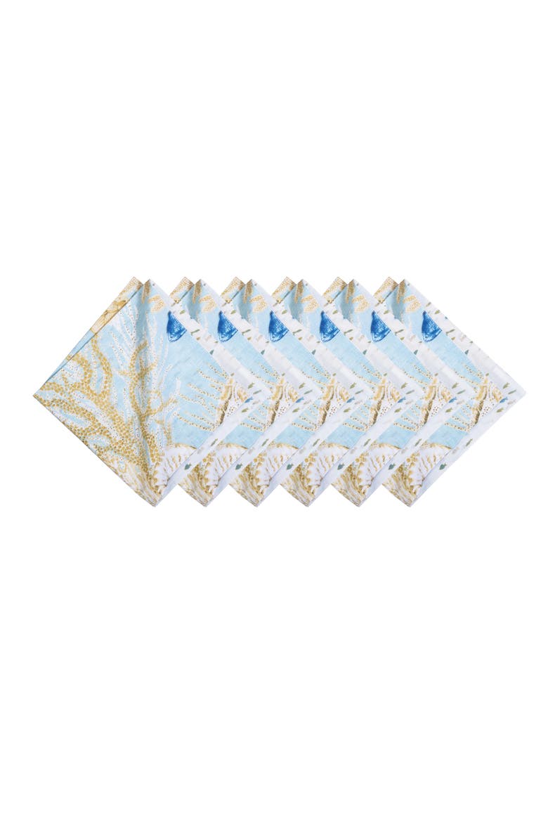 Belmont Reef Reversible Graphic Machine Washable Hemstitch Napkins Set of 6, Main, color, Yellow