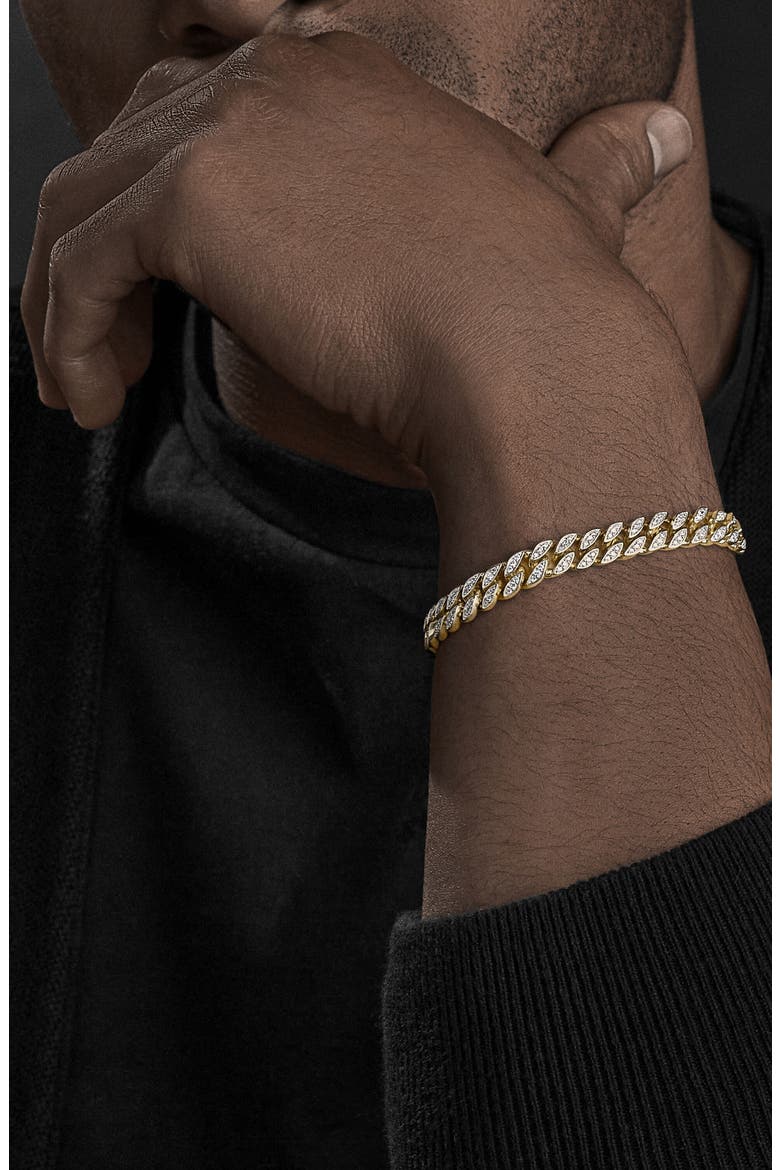 Men's Pavé Diamond Curb Chain Bracelet, 8mm, Alternate, color, 18K YELLOW GOLD