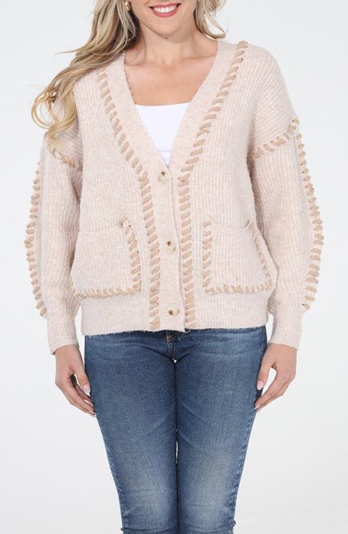 Rain And Rose Contrast Stitch Cardigan In Neutral