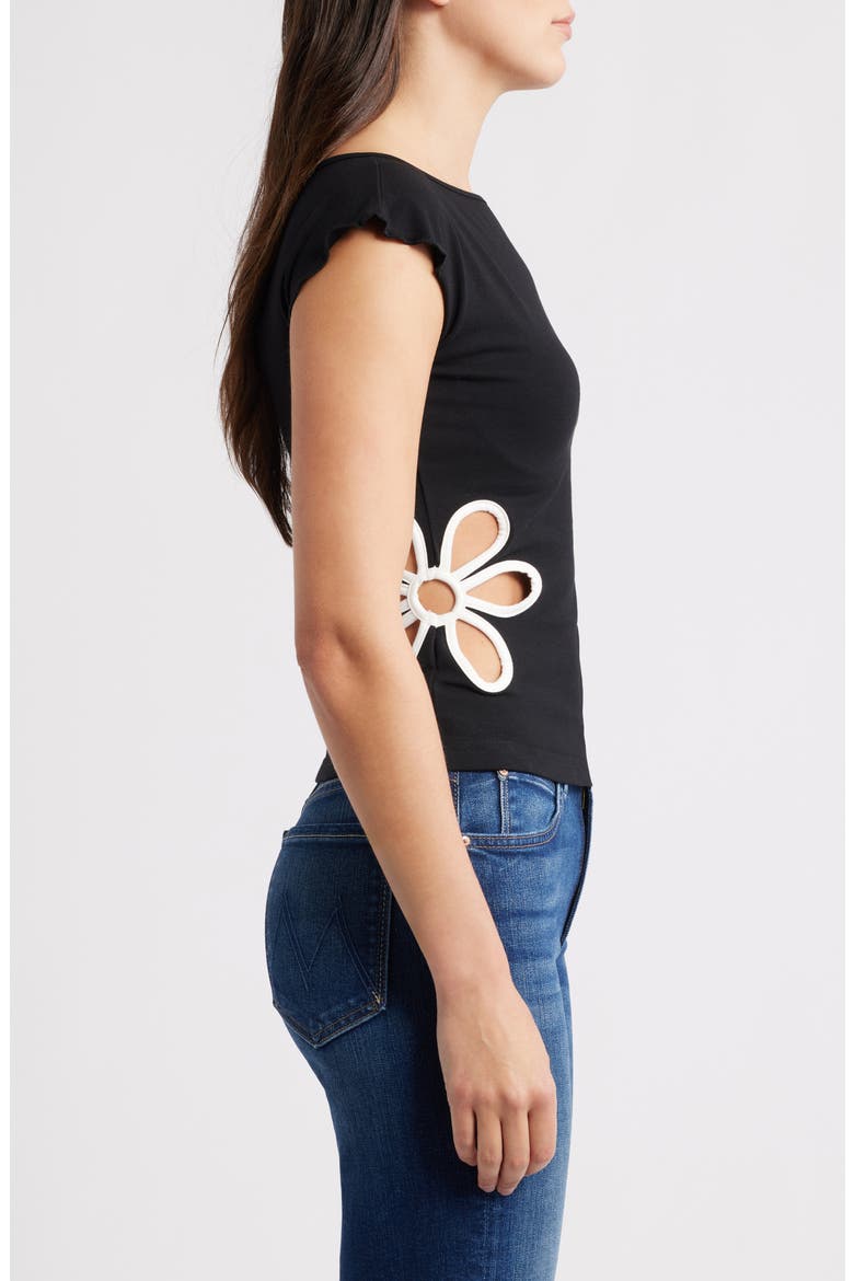 Currents Flower Cutout Cotton Blend Top, Alternate, color, BLACK