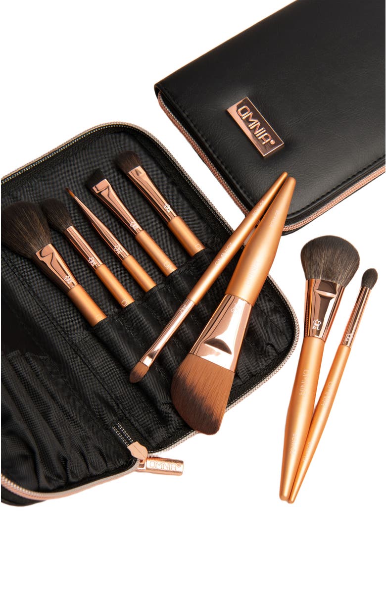 OMNIA Brush Rose Gold 9pc Makeup Travel Brush Set, Alternate, color, Black