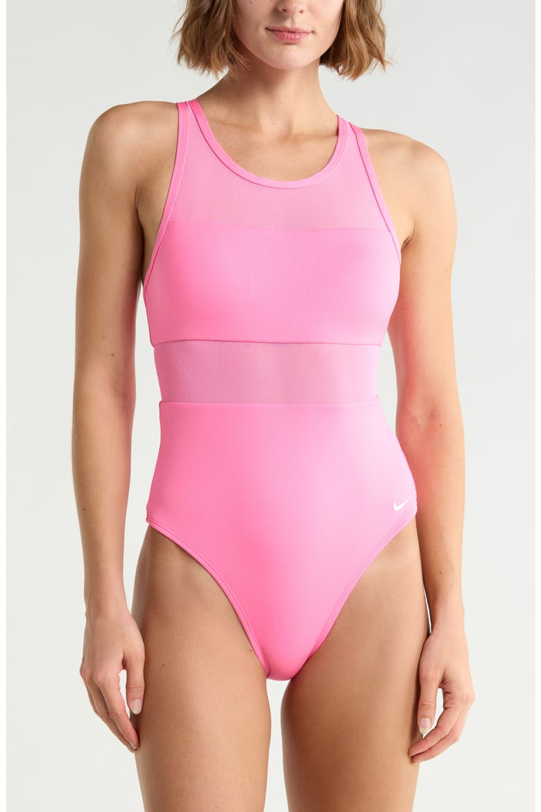 V-Back One-Piece Swimsuit, Main, color, PINK GLOW