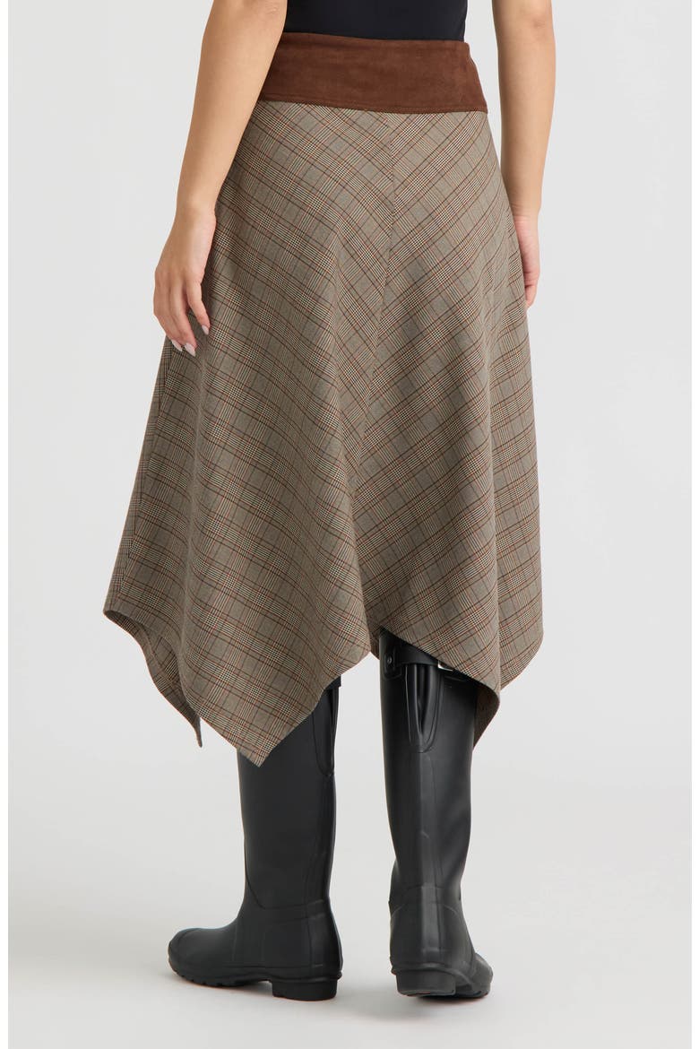 Plaid Handkerchief Hem Midi Skirt, Alternate, color, BROWN PLAID