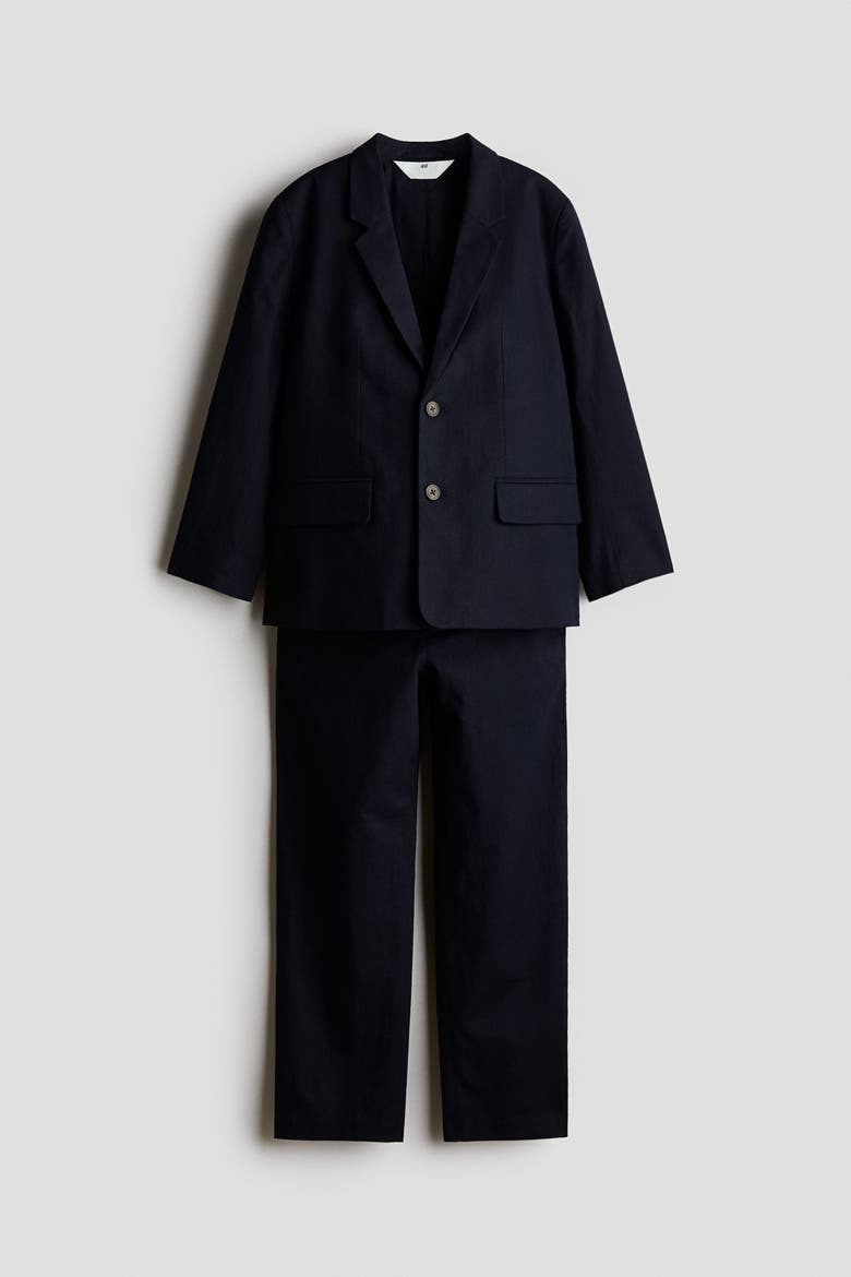 Linen-blend Suit, Main, color, Navy blue