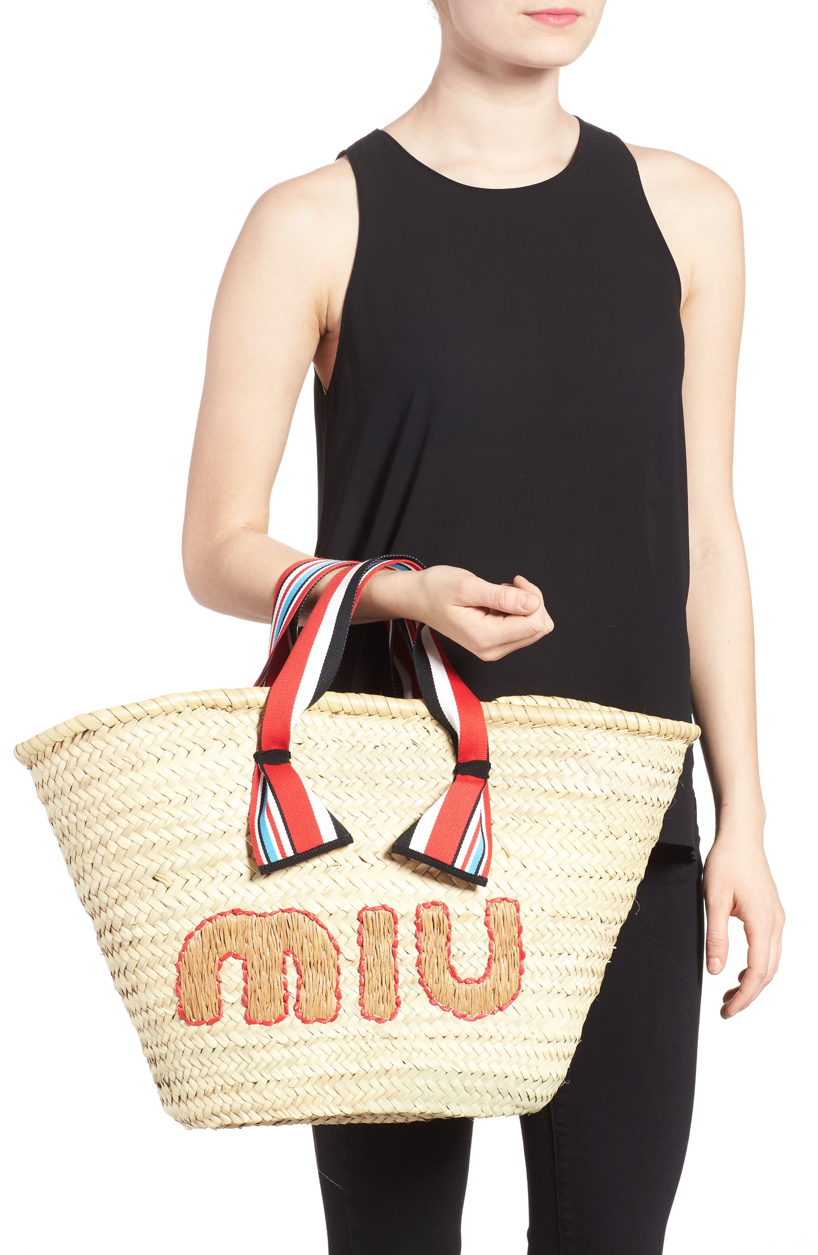 Miu Miu Paglia Straw Top Handle Tote, Alternate, color, 