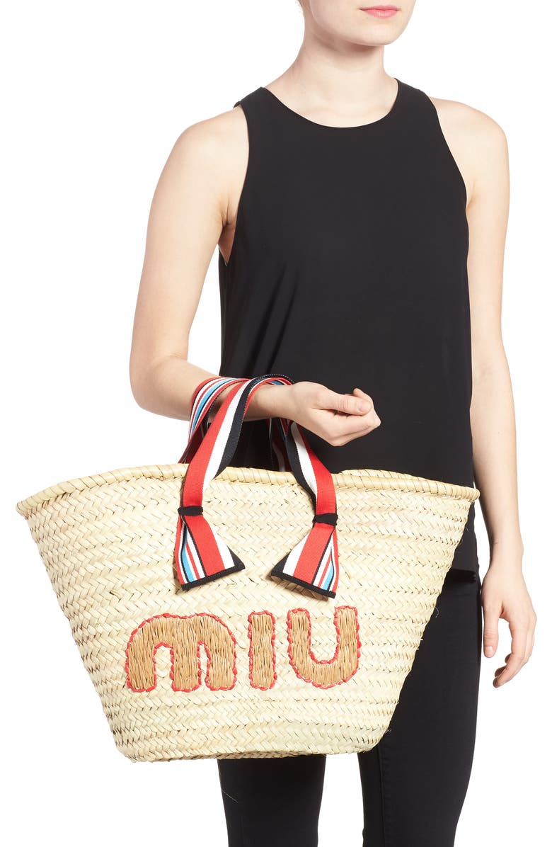 Miu Miu Paglia Straw Top Handle Tote, Alternate, color,