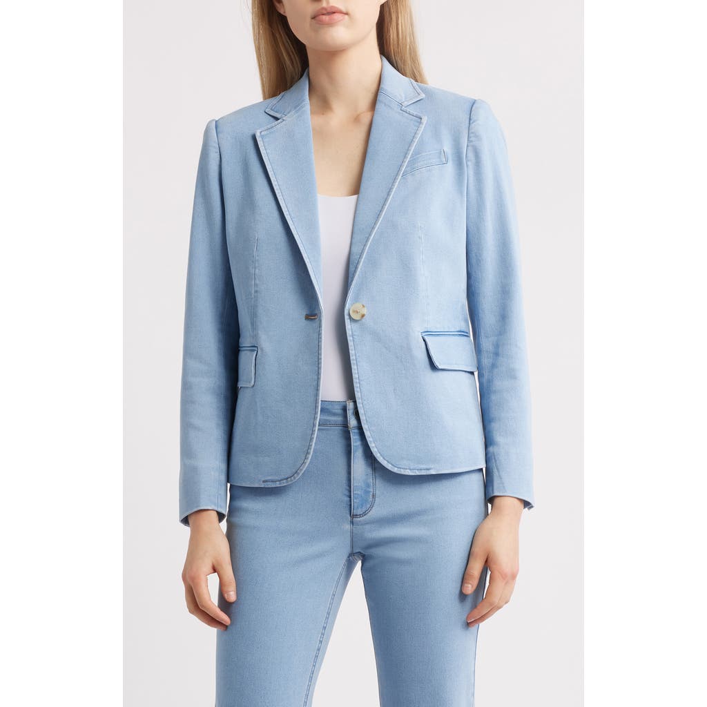 Shop Anne Klein Notch Collar Denim Blazer In Huntington Wash