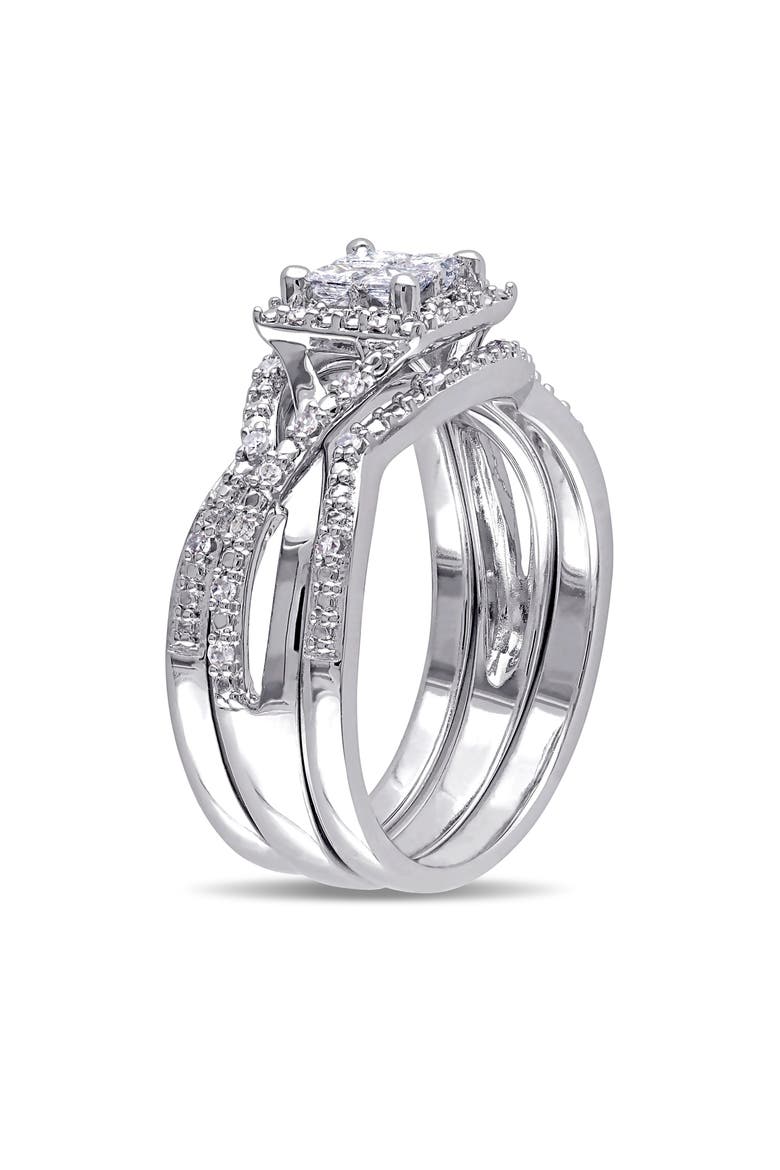 Set of 3 Princess Cut Diamond Halo Stackable Rings, Alternate, color, WHITE