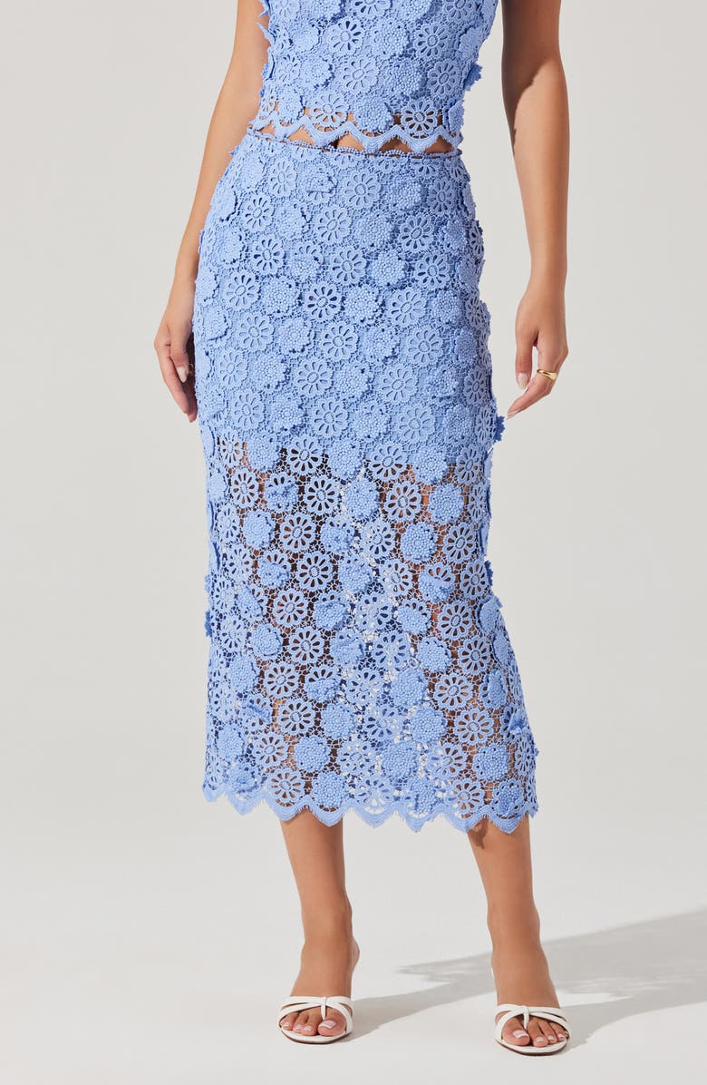 ASTR the Label Jonae Floral Appliqué Midi Skirt, Main, color, Blue