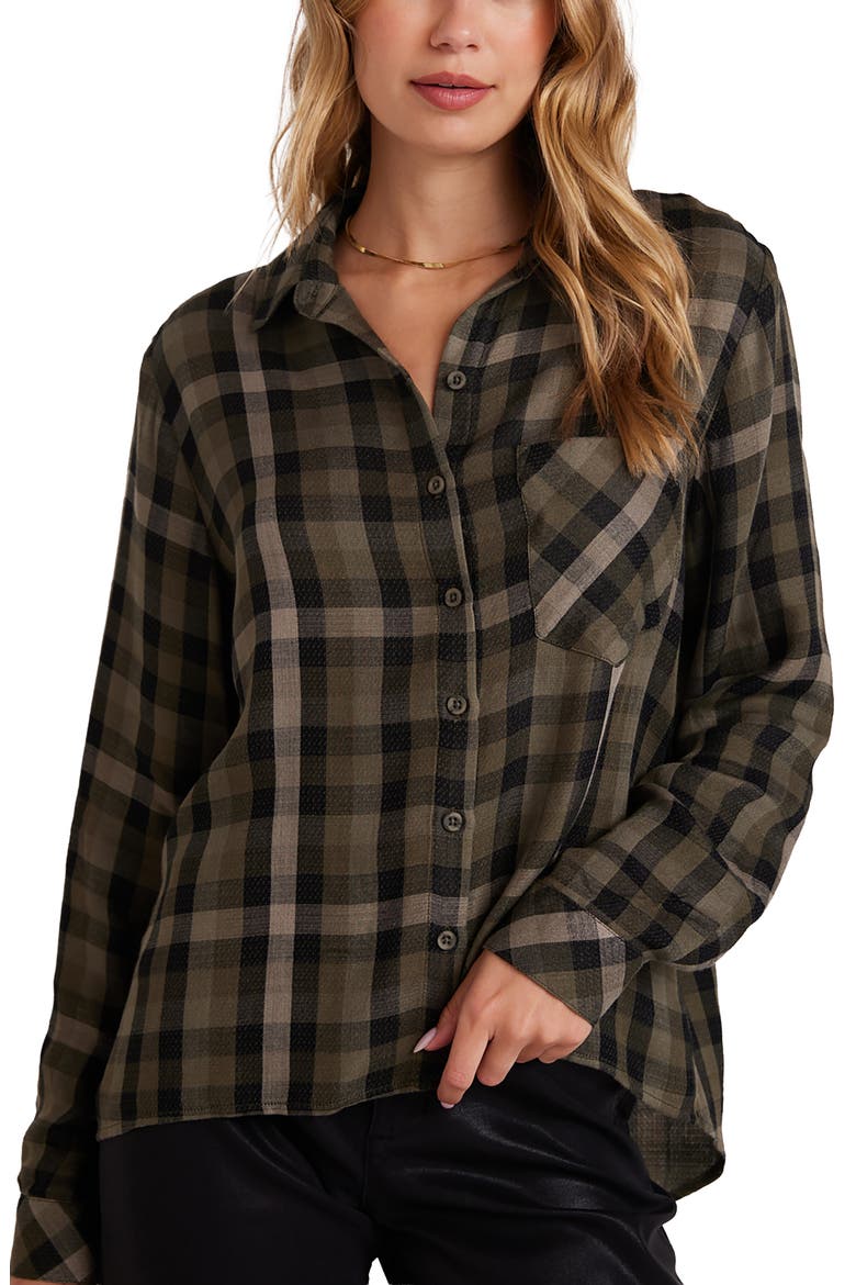 Plaid Slouchy Pocket Button Down Shirt, Main, color, OLIVE PLAID