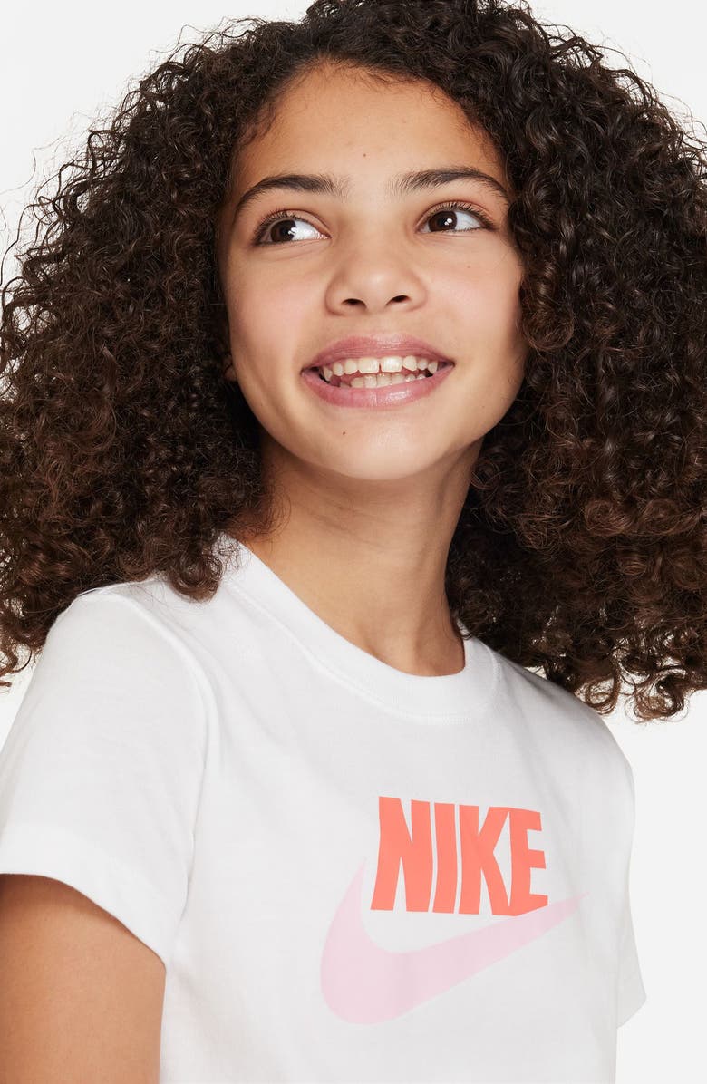 Nike Kids' Futura Graphic T-Shirt, Alternate, color, White/ Magic Ember/ Pink Foam