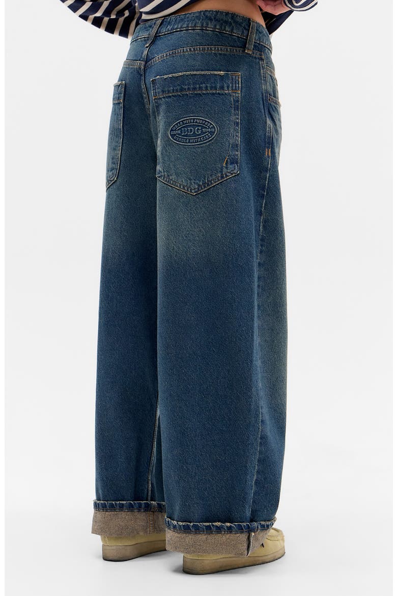 Jaya Texan Low Rise Cuffed Hem Wide Leg Jeans, Alternate, color, BLUE