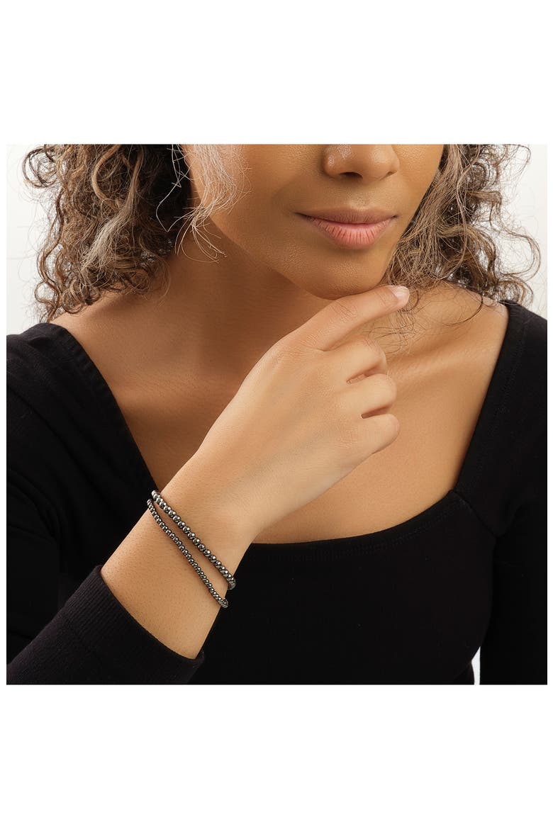 3mm & 4mm Beaded Stretch Bracelet Set, Alternate, color, GUNMETAL