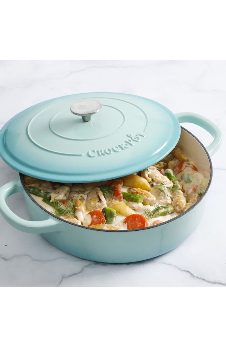 Crock-pot 5 Quart Enameled Cast Iron Braiser Pan with Lid, Alternate, color, Blue