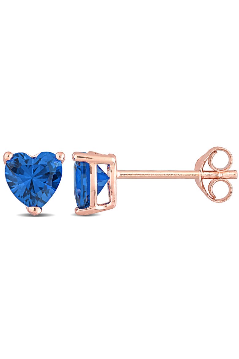 Color Zirconia Heart Stud Earrings Plated, Main, color, Blue CZ
