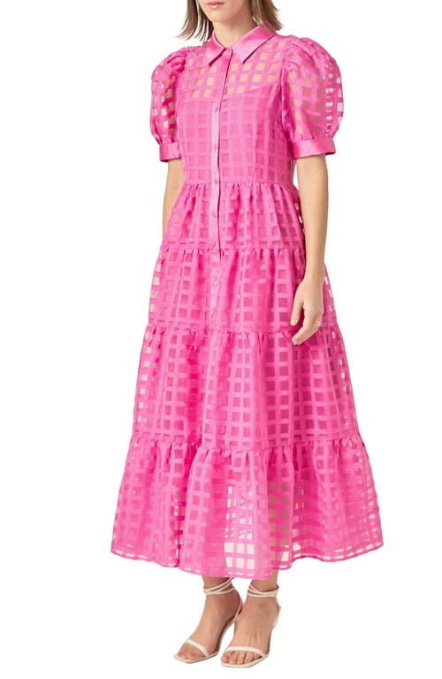 ENGLISH FACTORY ENGLISH FACTORY GRID PATTERN TIERED MIDI SHIRTDRESS 