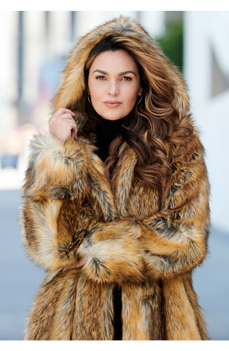 Roaman's Plus Size Hooded Faux Fur Coat, Alternate, color, Black