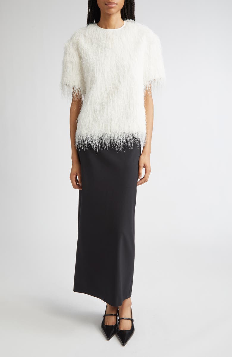 LOULOU DE SAISON Zaro Short Sleeve Fringe Top, Alternate, color, White