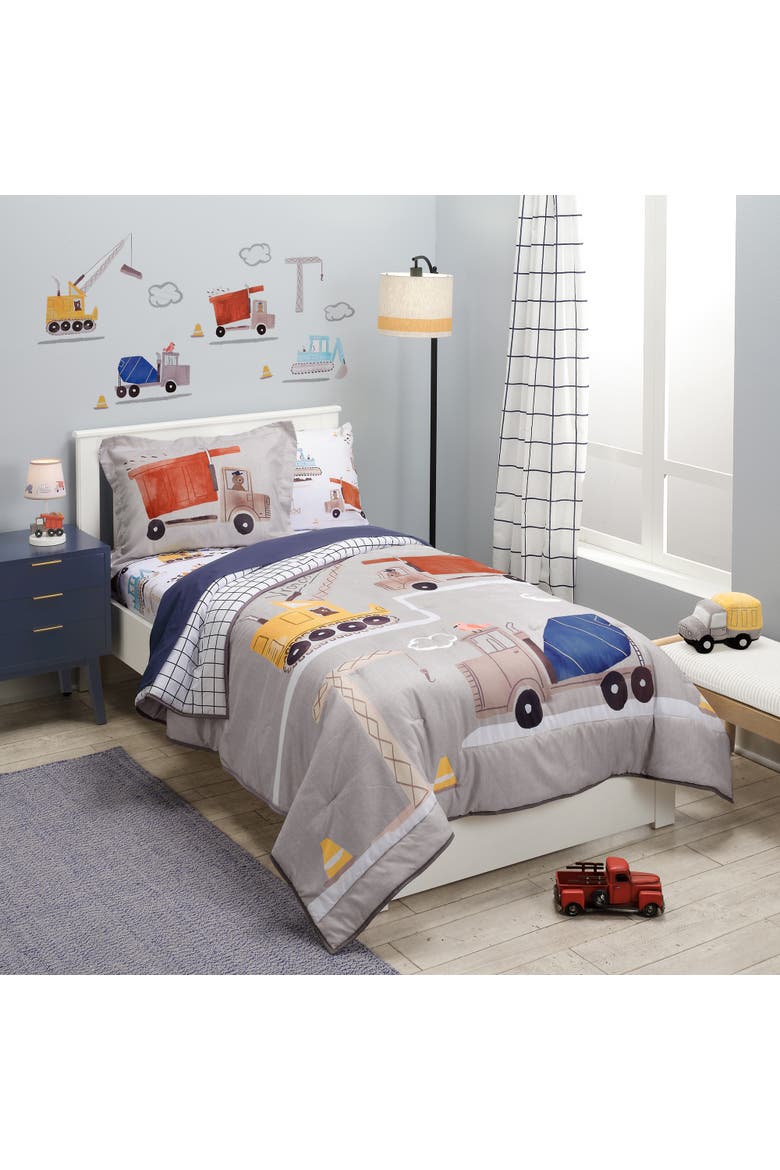 Construction Zone Twin Quilt & Pillow Sham Set, Alternate, color, Gray