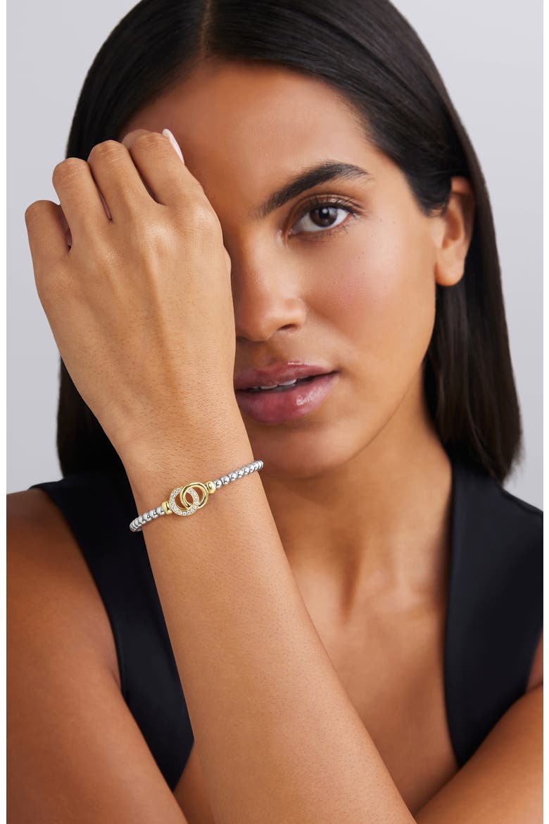 Signature Caviar Two-Tone Interlock Diamond Stretch Bracelet, Alternate, color, TWO TONE