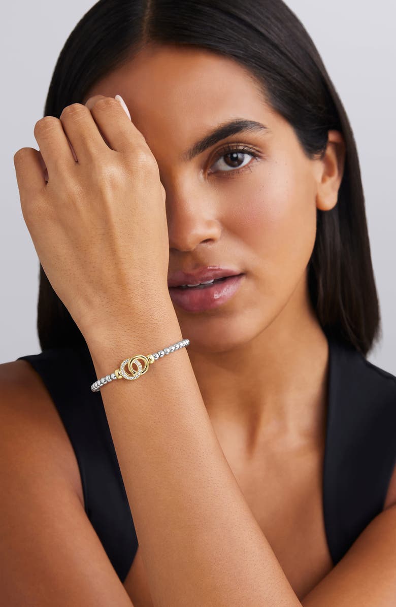 LAGOS Signature Caviar Two-Tone Interlock Diamond Stretch Bracelet, Alternate, color, Two Tone
