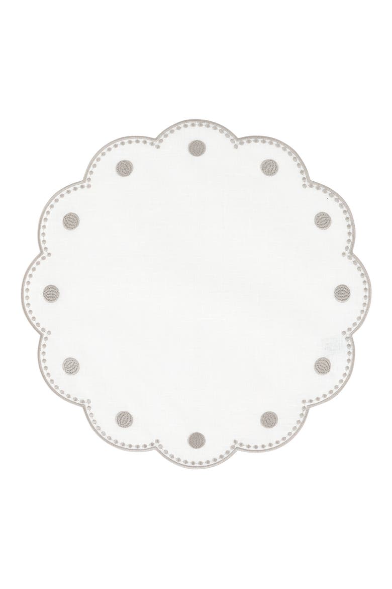 Tessuti Set of 4 Round White Linen Placemats with Grey Dot Embroidery, Main, color, NATURAL
