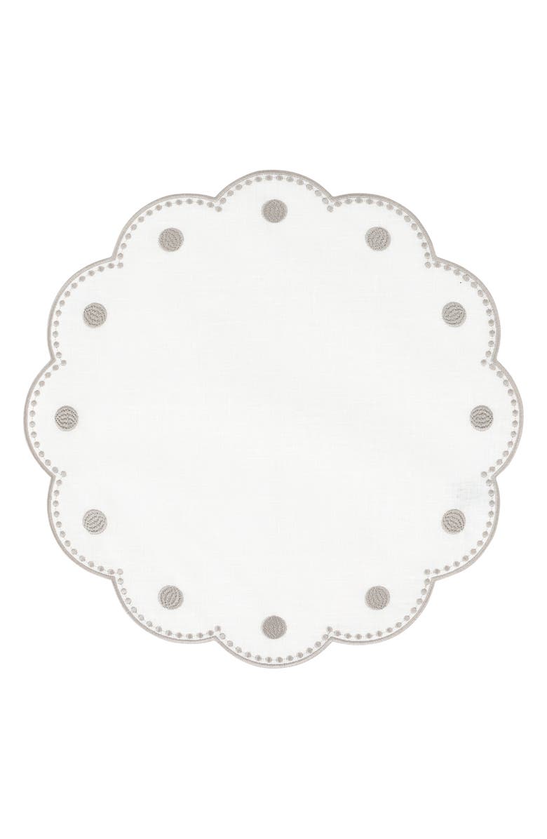 VIETRI Tessuti Set of 4 Round White Linen Placemats with Grey Dot Embroidery, Main, color, Natural