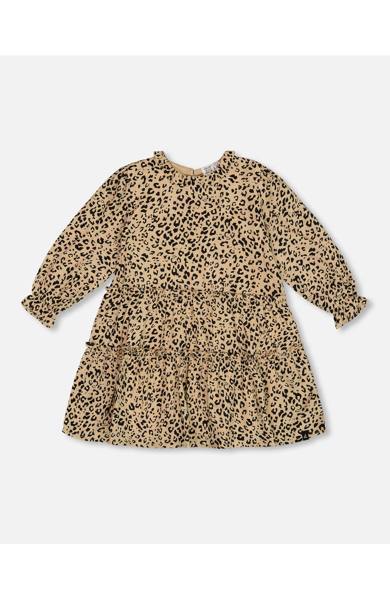 Deux par Deux Girl's Long Sleeve Viscose Dress With Frill Printed Leopard, Main, color, 