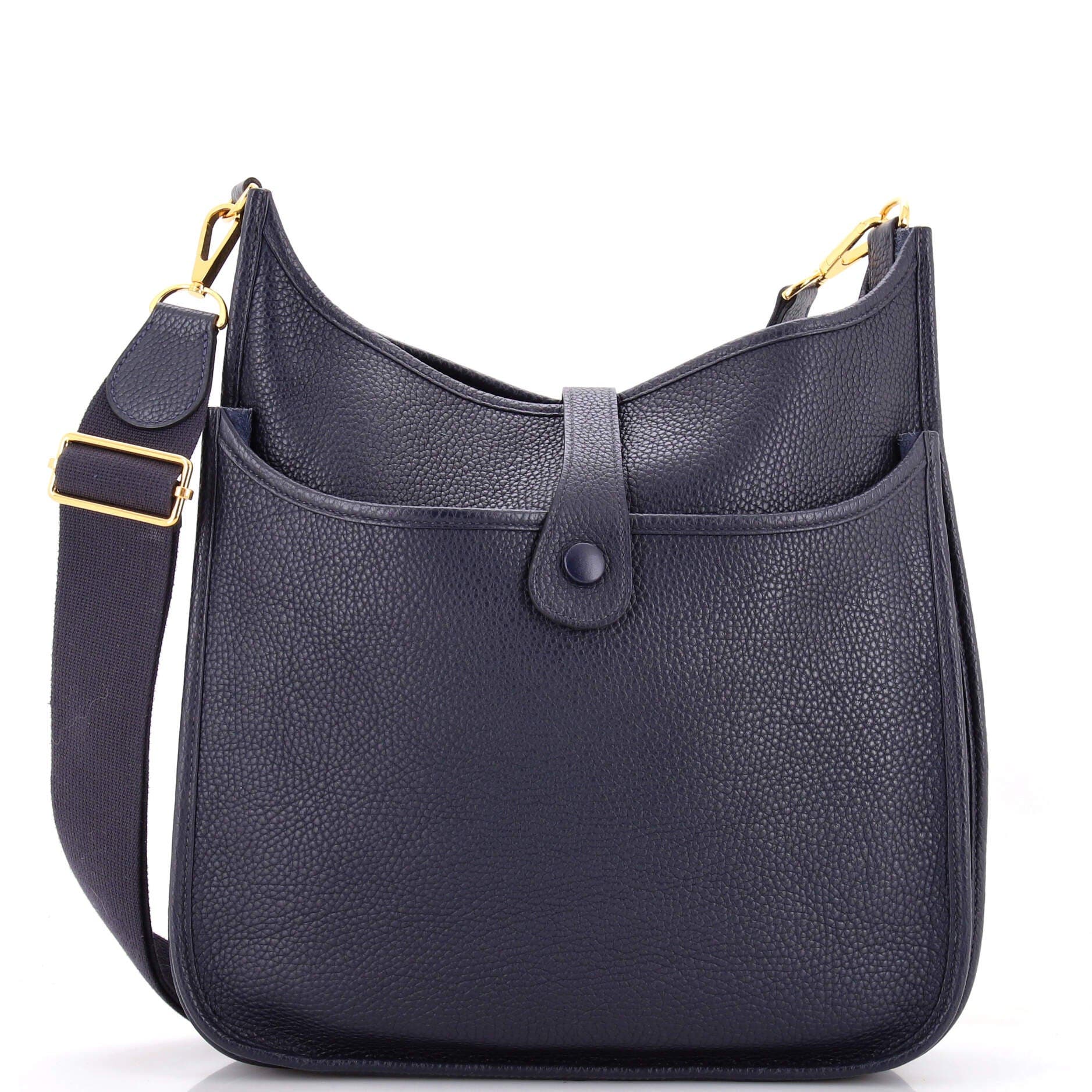 Pre-Owned Hermes Evelyne Bag Gen III Clemence GM, Alternate, color, Bleu Nuit
