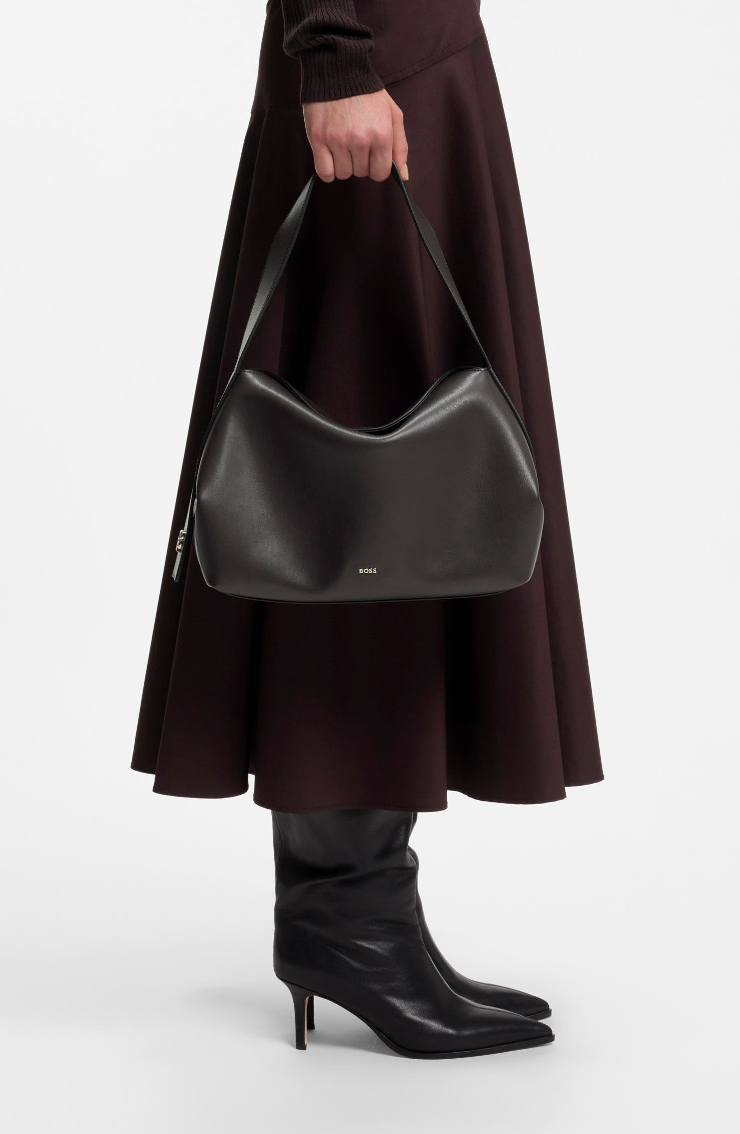 Caylie Leather Shoulder Bag, Main, color, DARK BROWN