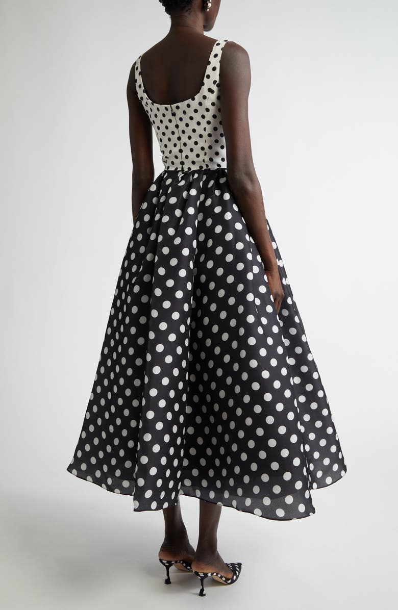 Carolina Herrera Rosette Polka Dot Fit
Flare Silk Midi Dress, Alternate, color,