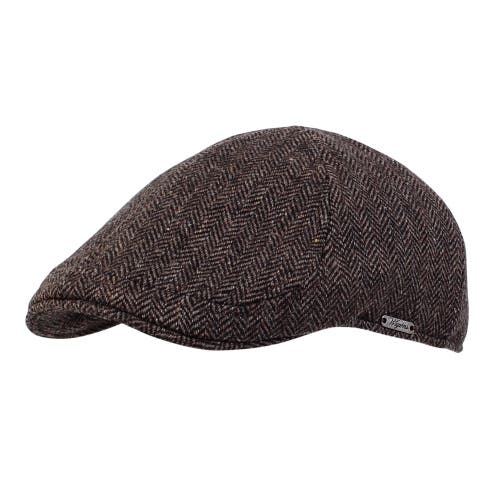 Wigens Herringbone Shetland Pub Cap With Curved Peak In Dark Brown