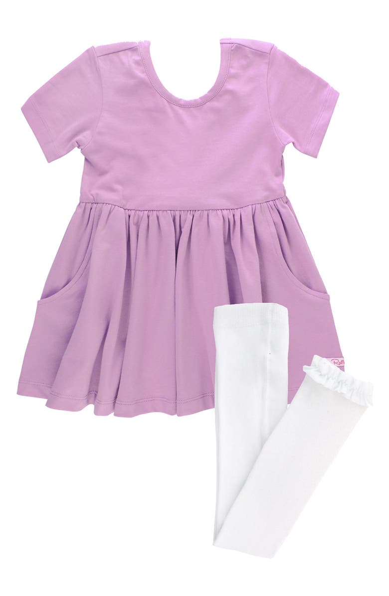 RuffleButts Lilac Twirl Dress & Tights Set, Main, color, 