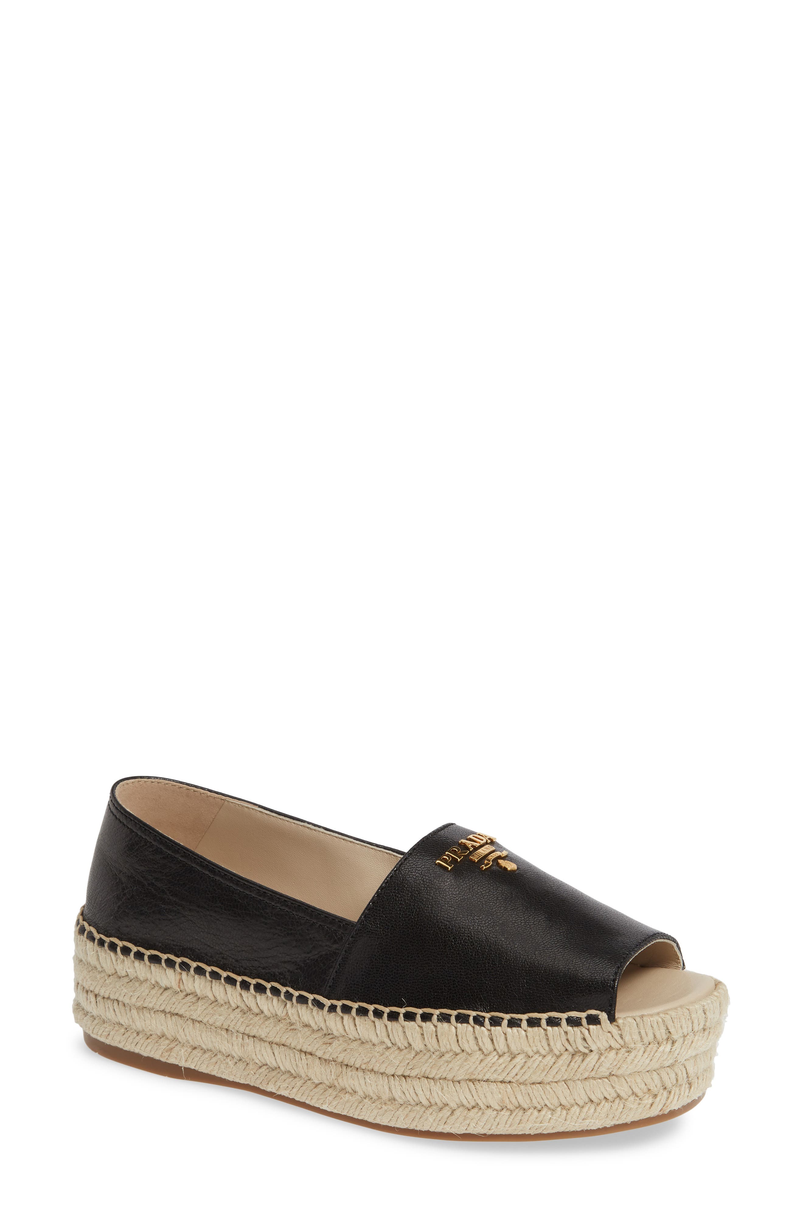 Prada Peep Toe Platform Espadrille, Main, color, 