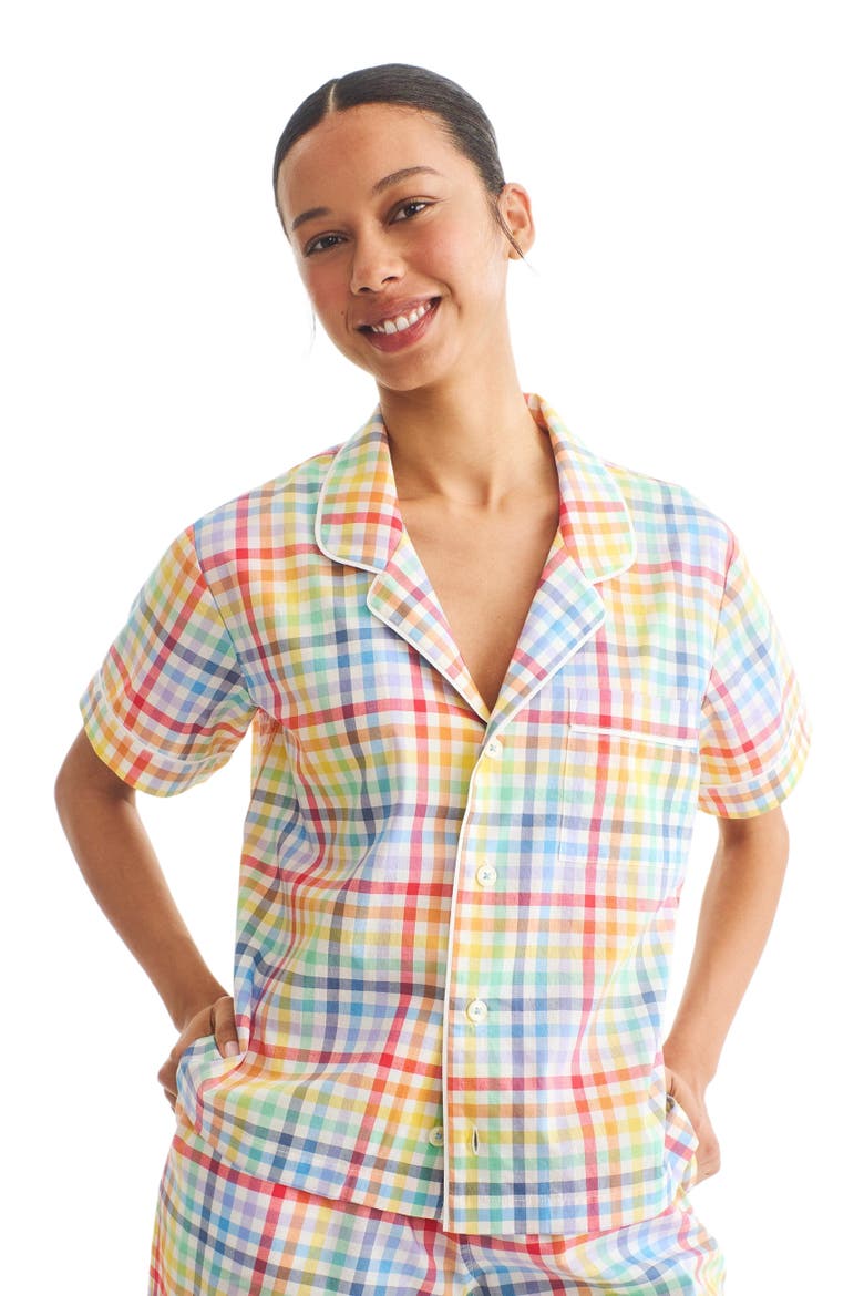 Women's Fit Pj Top In Rainbow Plaid, Main, color, Ivory Rainbow Plaid