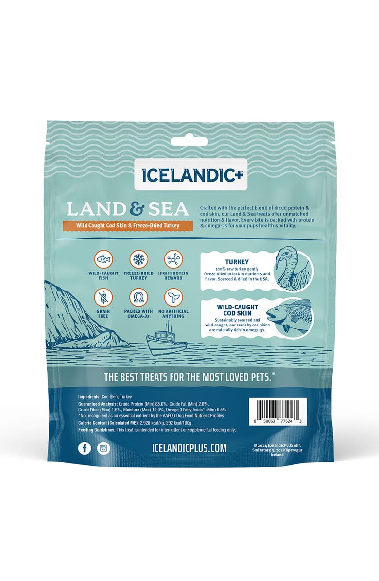 ICELANDIC+ Land
Sea Wild Caught Cod Skin
Freezedried Turkey 6.75Oz, Alternate, color, Multicolored