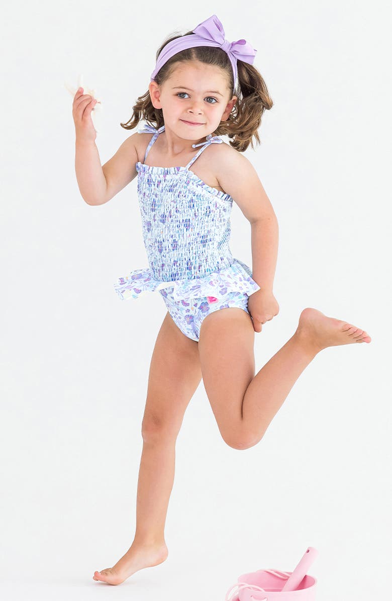 RuffleButts Kids' Fairytale Peplum One-Piece Swimsuit, Alternate, color, Blue