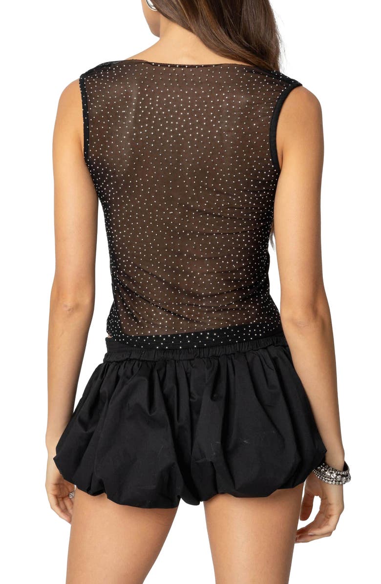 EDIKTED Rhinestone Embellished Sheer Mesh Tank, Alternate, color, Black