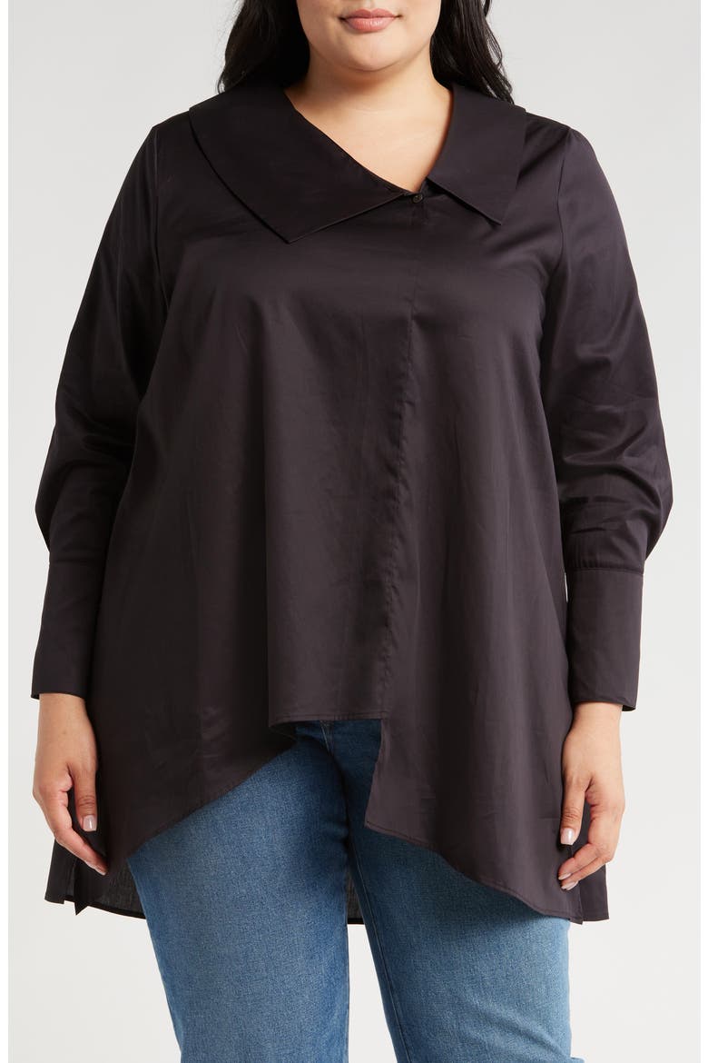 Dorette Asymmetric Collar Cotton Tunic, Main, color, BLACK