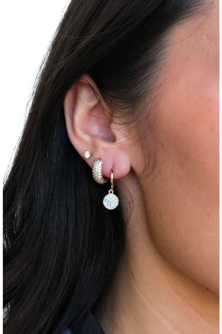 Volleyball Huggie Earrings, Alternate, color, Gold